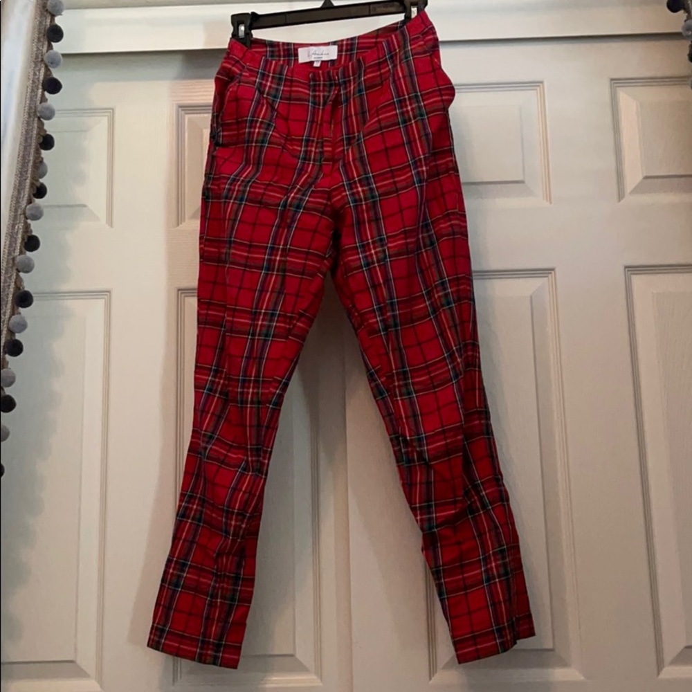 L'Academie Red Plaid Ankle Pants